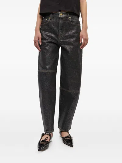 Ganni Shimmery Foil Stary Jeans In Black
