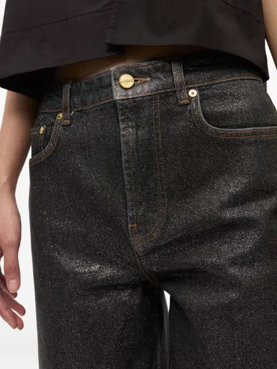 Ganni Shimmery Foil Stary Jeans In Black