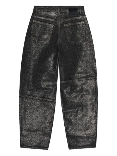 Ganni Shimmery Foil Stary Jeans In Black
