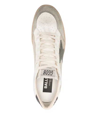 Golden Goose Ball Star Sneakers In Vintage Effect Leather With Olive Green Leather Star And Crocodile Effect Heel