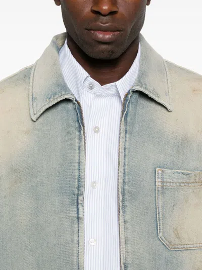 Golden Goose Light Blue Zip-fastening Shirt With Utility Pockets In Blue