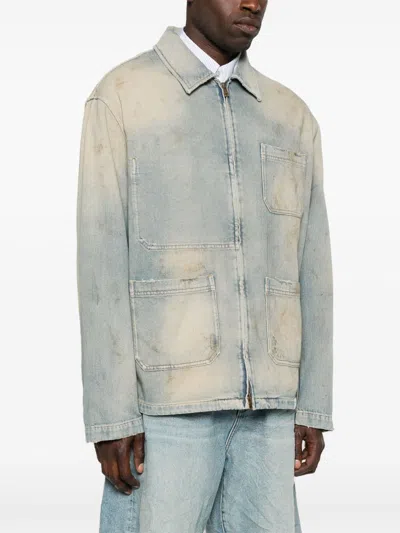 Golden Goose Light Blue Zip-fastening Shirt With Utility Pockets In Blue