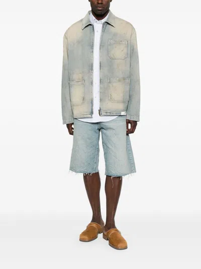 Golden Goose Light Blue Zip-fastening Shirt With Utility Pockets In Blue