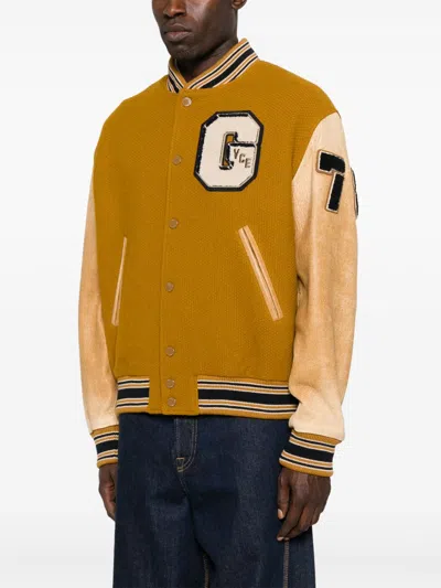 Golden Goose Wool And Leather Bomber Jacket In Orange