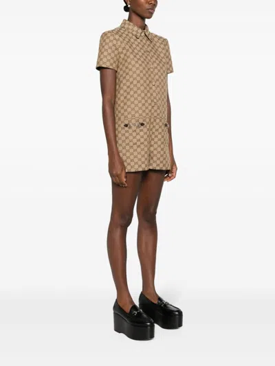 Gucci Women Gg Canvas Short Jumpsuit In Brown