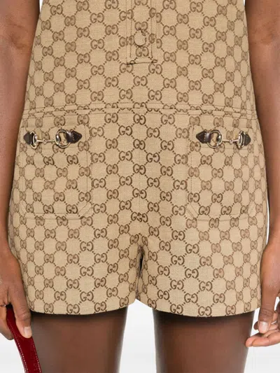 Gucci Women Gg Canvas Short Jumpsuit In Brown