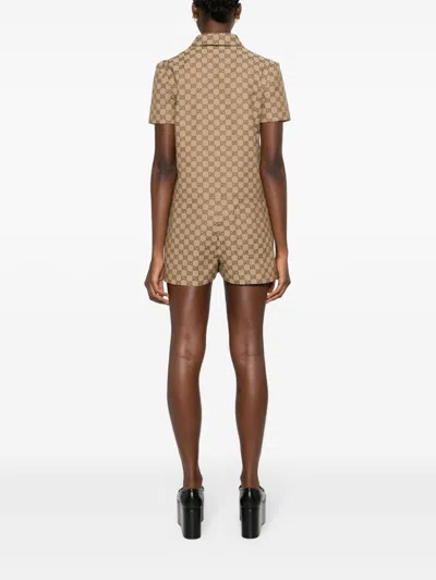 Gucci Women Gg Canvas Short Jumpsuit In Brown