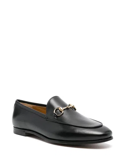 Gucci Polished Black Leather Loafers With Gold-tone Hardware