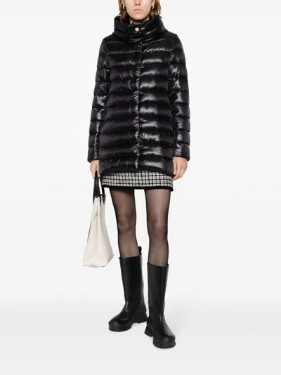 Herno Black High Collar Puffer Jacket With Horizontal Quilting