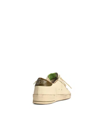 Golden Goose 'stardan' White Lear Sneakers With Green Star And Heel