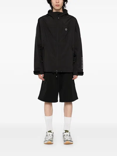 Kenzo Hooded Drawstring Hem Jackets With Zip Pockets In Black