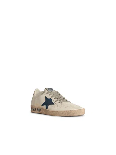 Golden Goose Ball Star Sneakers In Vintage Effect Leather With Blue Leather Star Shoes