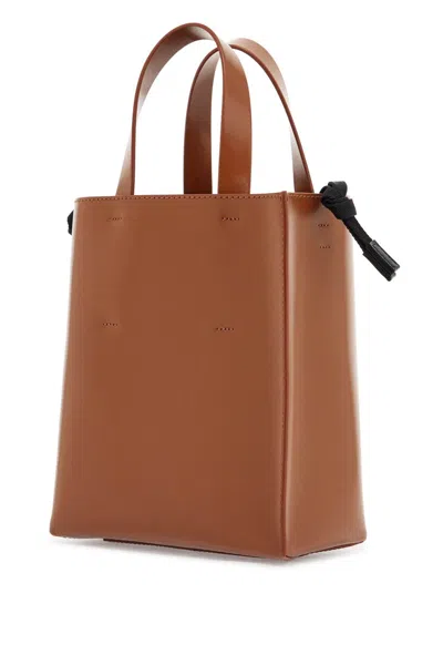 Marni Brown Calf Leather Shopping Bag With Minimalist Design And Shoulder Strap Women