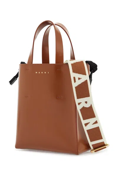 Marni Brown Calf Leather Shopping Bag With Minimalist Design And Shoulder Strap Women
