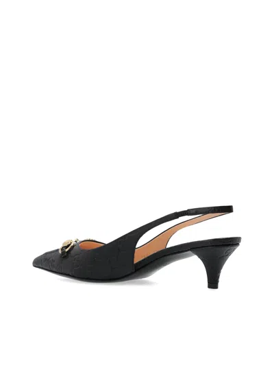 Gucci Black Slingback Pumps With Elastic Strap In Black