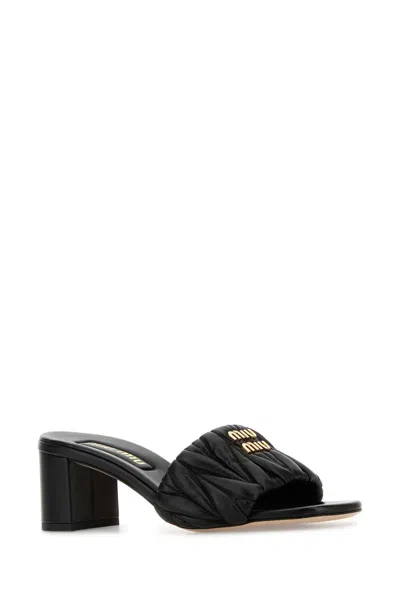 Miu Miu Women Black Nappa Leather Mules