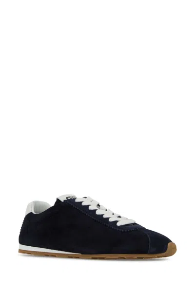 Miu Miu Women Navy Blue Suede Plume Sneakers