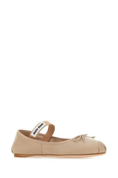 Miu Miu Women Powder Pink Leather Ballerinas