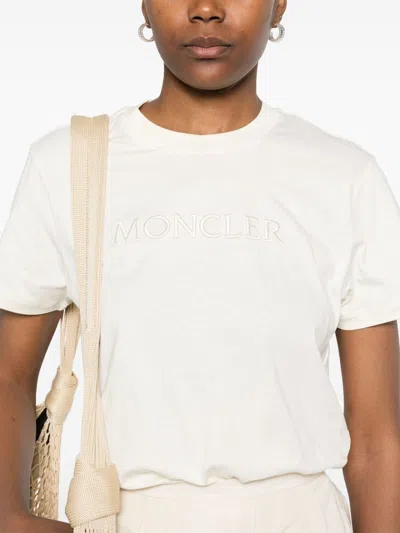Moncler Women Logo Cotton T-shirt In White