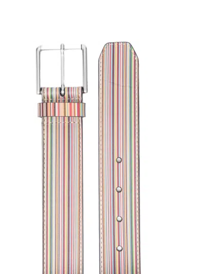 Paul Smith Striped Leather Belt In Multi
