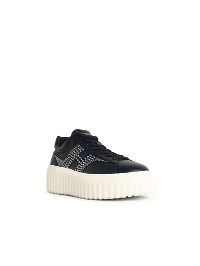 Hogan Leather Sneakers With Platform Sole And Embellished Stripes In Black