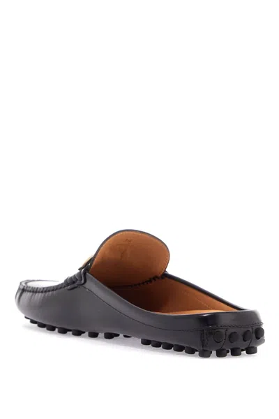 Tod's Black Calfskin Slip-on Loafers With Metallic Strap And Rubber Sole Women
