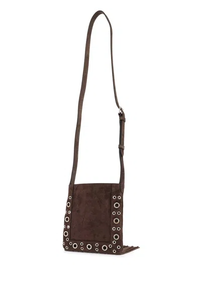 Valentino Garavani Small Suede Crossbody Bag In Dark Brown With Studs And Fringe Women