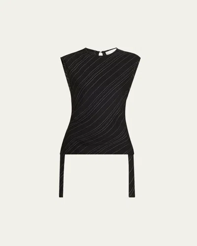 Proenza Schouler White Label Trina Woven Stripe Tie Top In Black