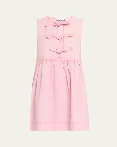 Ganni Stretch-cotton Mini Bow Tie Dress