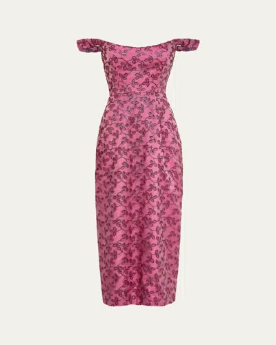 Markarian Amina Floral Sequined Off-shoulder Midi Dress
