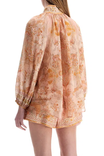Zimmermann Cream And Pink High Neck Paisley Blouse In Rayon With Long Sleeves Women