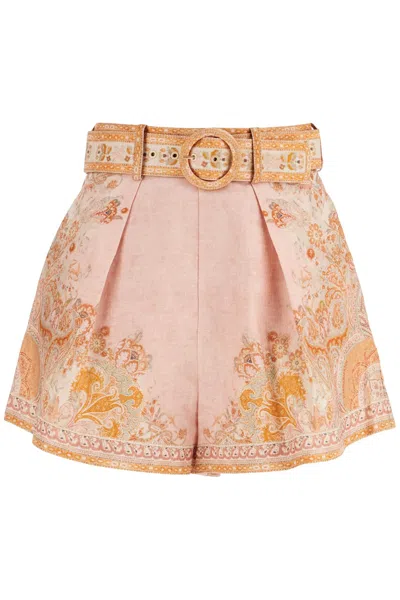 Zimmermann High-waisted Floral Cream Linen Shorts Women In Multi