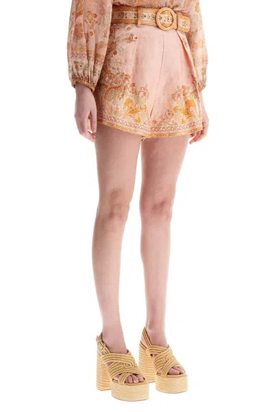 Zimmermann High-waisted Floral Cream Linen Shorts Women In Multi