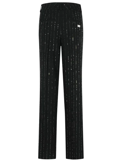 Philipp Plein Wool Blend Sequined Pants With Pinstripe Pattern In Black
