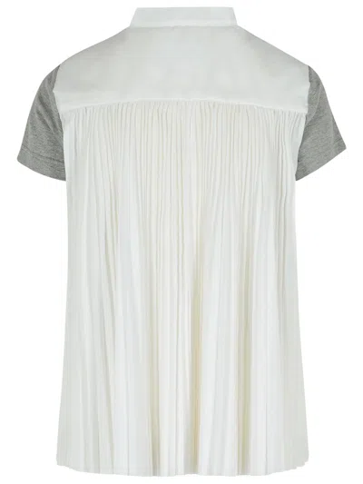 Sacai Cotton T-shirt With Pleated Back And Chest Pocket In Gray