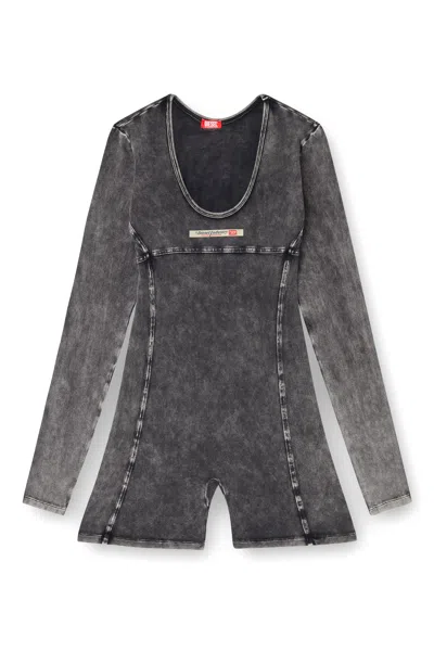 Diesel Playsuit In Denim-effect Jersey In Gray