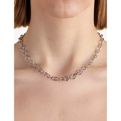 Astrid & Miyu Womens Molten Link Rhodium-plated Brass Chain Necklace Rhodiumplatedbrass