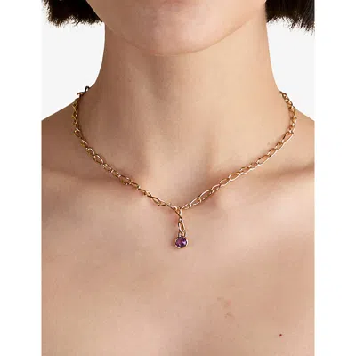 Astrid & Miyu Womens February Birthstone 18ct Yellow Gold-plated Sterling-silver And Amethyst Charm 18ctgoldplated