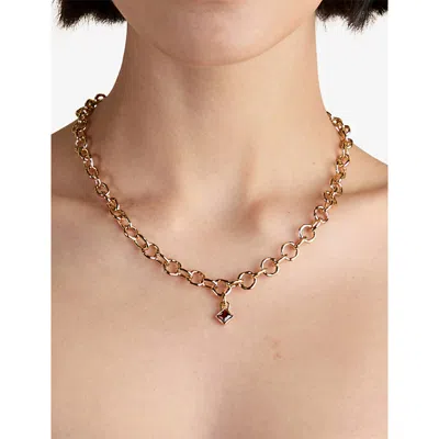 Astrid & Miyu Womens January 18ct Gold-plated Sterling-silver And Garnet Birthstone Charm 18ctgoldplatedsilver