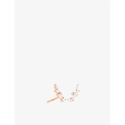Astrid & Miyu Womens Navette 18ct Rose-gold Plated Sterling-silver And Cubic Zirconia Climber Studs Rose Gold