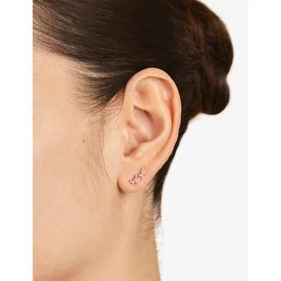 Astrid & Miyu Womens Navette 18ct Rose-gold Plated Sterling-silver And Cubic Zirconia Climber Studs Rose Gold