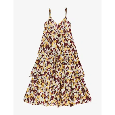 Ro&zo Womens Confetti-print V-neck Tiered Cotton Maxi Dress Pink