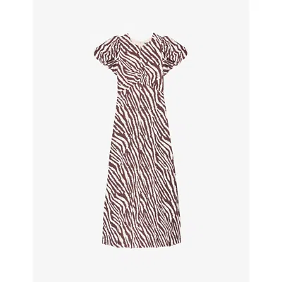 Ro&zo Womens Zebra-print Puff-sleeve Woven Midi Dress Brown In Multi