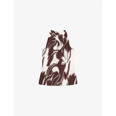 Ro&zo Womens Swirl-print Sleeveless Draped Woven Top Brown In Brown