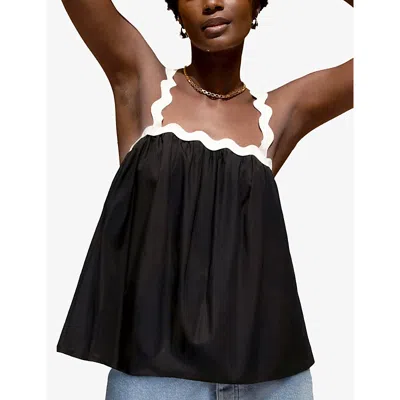 Ro&zo Womens Contrast-strap Scalloped-trim Cotton Cami Top Black In Black