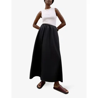 Ro&zo Womens Elasticated-waist Relaxed-fit Cotton-poplin Maxi Skirt Black