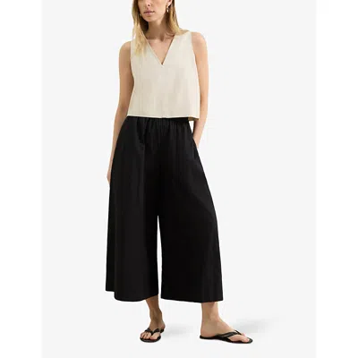 Ro&zo Womens Elasticated-waist Wide-leg Cotton-poplin Culottes Black