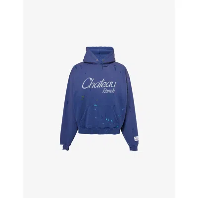 Gallery Dept. Chateau Ranch Distressed Paint-splattered Logo-print Supima Cotton-jersey Hoodie