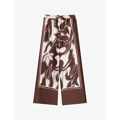 Ro&zo Womens Swirl-print Wide-leg Woven Trousers Brown In Brown