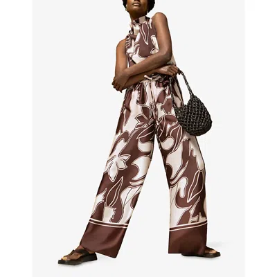 Ro&zo Womens Swirl-print Wide-leg Woven Trousers Brown In Brown